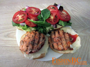 Salmon burgers - plated